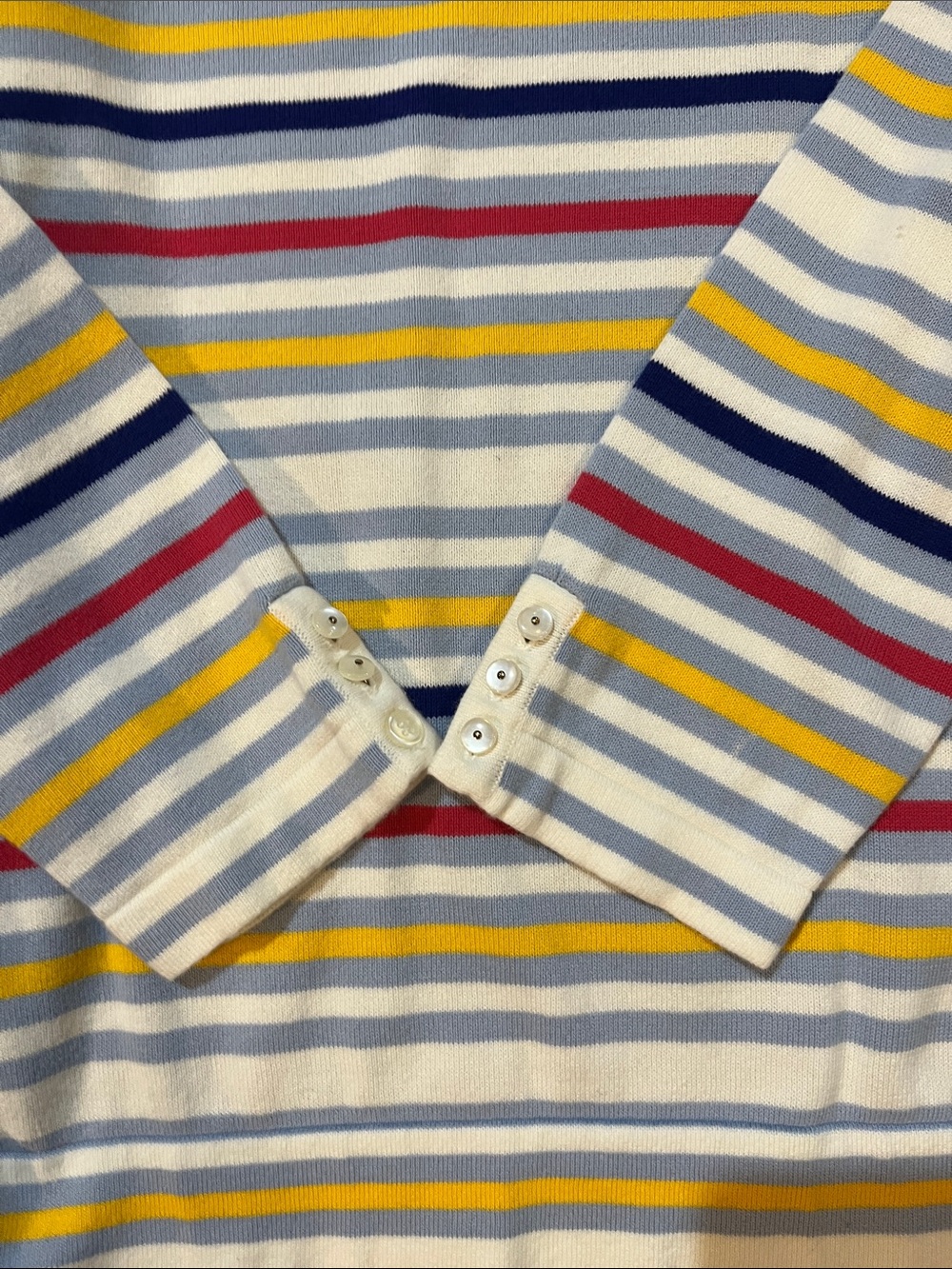 🌻3/$15🌻 Orvis Cream Knit Zip Cardigan with Blue, Yellow & Red Stripes - Picture 7 of 8